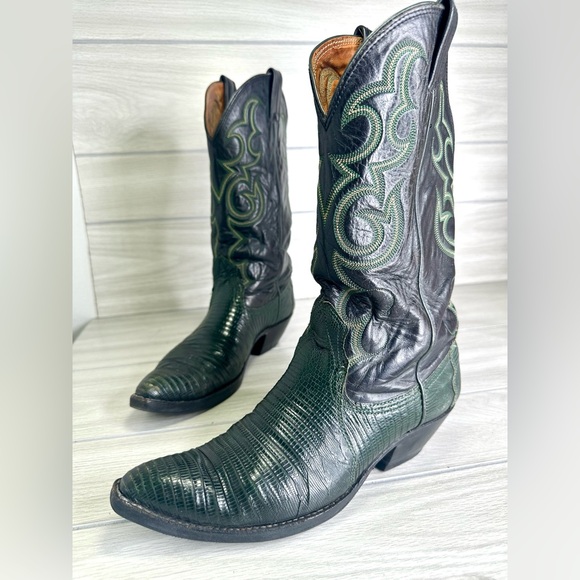 Nocona Western Boot GREEN Teju Lizard Grain Size 6.5 Leather Pointed USA Made - Picture 2 of 14